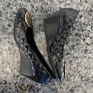 Tory Burch Quilted Patent Leather Quinn Wedge